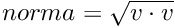 $norma = \sqrt{v\cdot v}$